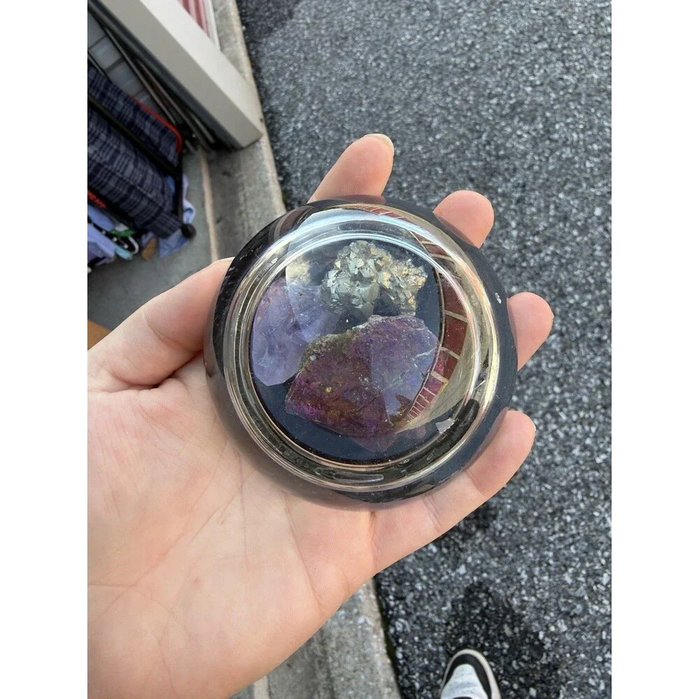 Crystal Filled Glass Paperweight Rainbow Quartz Amethyst Domed Glass Paper Weigh